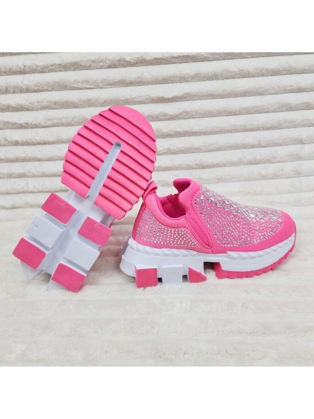 Presto Light Weight Slip on Pretty Pink Rhinestone Sneakers - Running Shoes